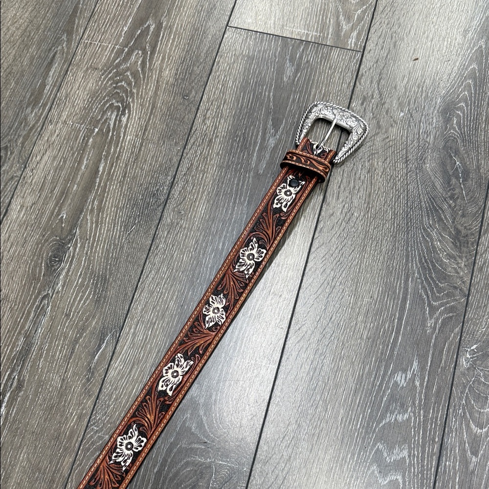 Roper Embossed Brown Belt with Silver Accents